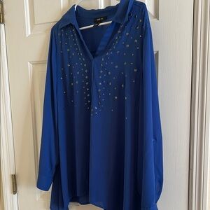 Blue Women's Top with Studded Detail